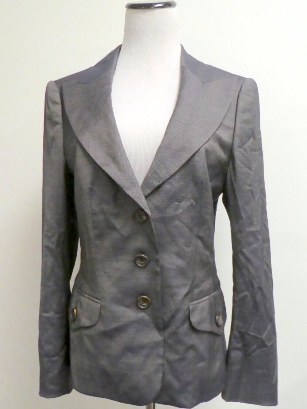 Escada black tweed blazer jacket wool silk 38